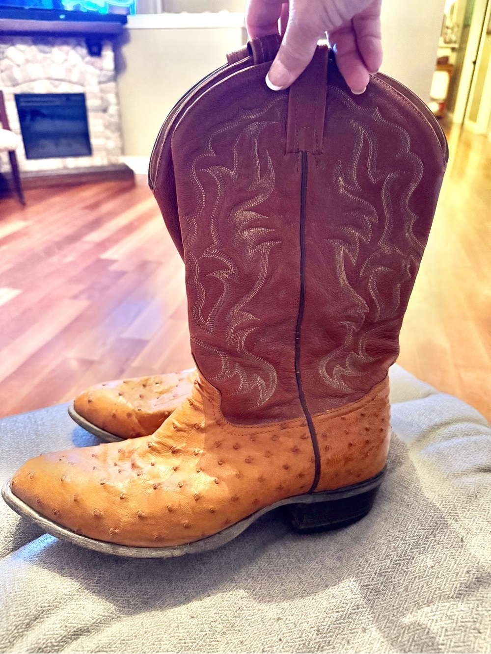 Tony Lama Two-Tone Ostrich Western Boots - Tan/Brown
